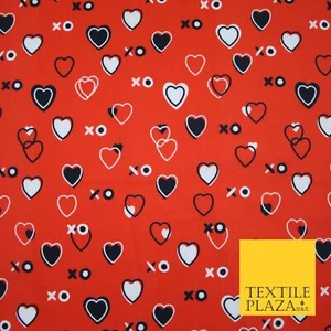 Red Valentine Love Hearts XO Hugs & Kisses Printed 100% Cotton Fabric 7357 - Picture 1 of 5