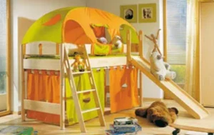 PAIDI fleximo Spielbett mit Rutsche + Leiter, incl. Zeltdach und Vorhang-Set - Bild 1 von 2