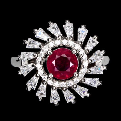 925 Sterling Silver Ring Round Ruby 6mm Natural Gemstone Jewelry Gift - Image 1 of 4