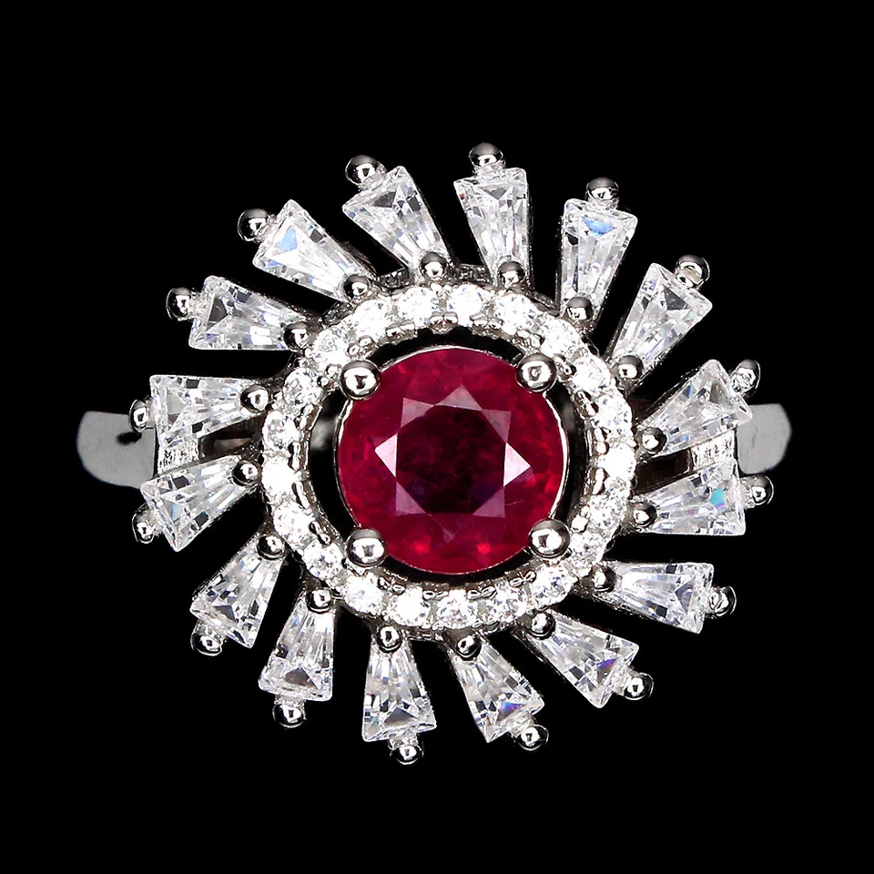 925 Sterling Silver Ring Round Ruby 6mm Natural Gemstone Jewelry Gift - Image 1 of 4