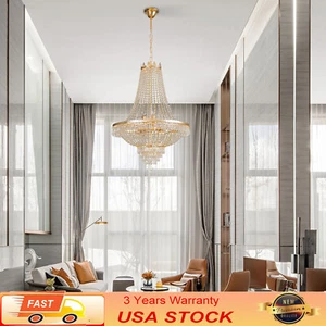 Crystal Chandelier French Empire Large Foyer Ceiling Light Gold Pendant Lamp NEW - Picture 1 of 11