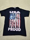 USA PROUD American Flag Soldiers Men's Size Medium Black T-Shirt 