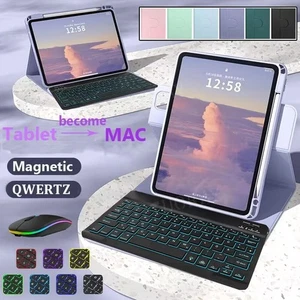 360° Hülle Für iPad 7/8/9/10th Gen Air 3/4/5 Pro 11 QWERTZ Beleuchtet Tastatur - Bild 1 von 60