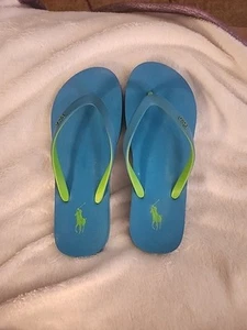 Polo Ralph Lauren Women's Flip Flops Size 7 B CRISTA. Blue/Green *CUTE* - Picture 1 of 9