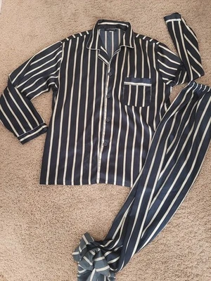 Camiseta calça pijama masculina Tony & Candice cetim listra azul GRANDE - Imagem 1 de 3