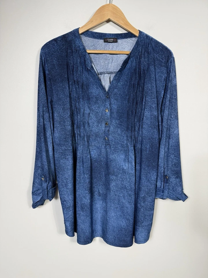 Top Cocomo para mujer 3X azul manga con lengüeta enrollable elástica manga 3/4 Foto 1 de 4