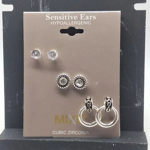 Mixit Silberfarben Hypoallergen Ohrring 3er Set Zirkonia - Bild 1 von 2
