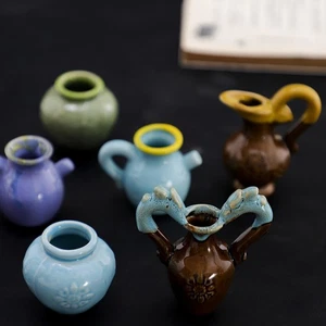 Mini vaso piccolo vaso decorativo vintage ceramica miniatura vaso scrivania ornamento - Foto 1 di 23