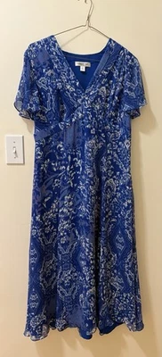 Coldwater Creek Floral Blue Dress 10 Chiffon Wedding Guest Event Boho - Image 1 of 4