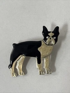 VINTAGE ENAMEL STERLING SILVER .925 ANNE & JANE BOSTON TERRIER DOG PIN BROOCH  - Picture 1 of 5