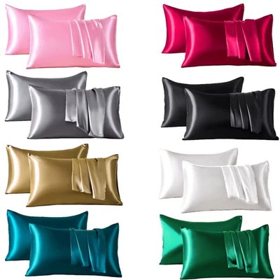 Funda de almohada 100 % seda morera para cabello y piel (paquete de 2) funda de almohada satinada de seda Foto 1 de 4