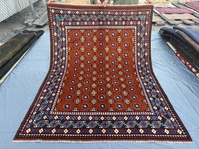 6x8 ft Afghan Bokhara Rug, Hand Knotted Wool Carpet, Rust Red Oriental Area Rug - Image 1 of 4