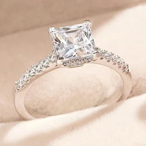 2Ct Princess Cut Lab-Created Diamond Halo Engagement Ring 14K White Gold Plated - Picture 1 of 12