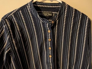 J Peterman Company Tunika Shirt Damen L blau weiß BESTICKT Top Bluse sehr guter Zustand* - Bild 1 von 8