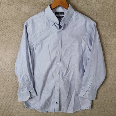 Camisa Hart Schaffner Marx Para Hombres 16.5 33 Azul Espiga Abotonada Sin Hierro Pima Foto 1 de 4