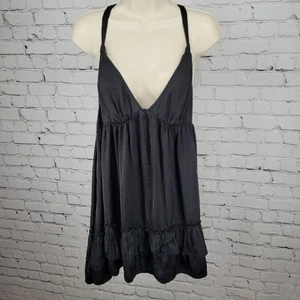 Intimate Free People schwarz seidig Racerback Nachthemd Negligee Kleid Größe Small S - Bild 1 von 12