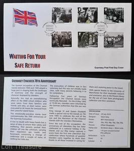 Estampillas de Guernsey: "Evacuados de Guernsey - 70 aniversario" portada del primer día 2010 - Imagen 1 de 3