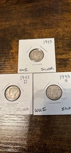 Satz 1943-P, 1943-D, 1943-S US Silber Mercury Dime Münzen - Bild 1 von 2