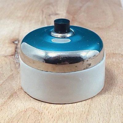 Ancien interrupteur bouton poussoir sonnette porcelaine et chrome - Photo 1/4