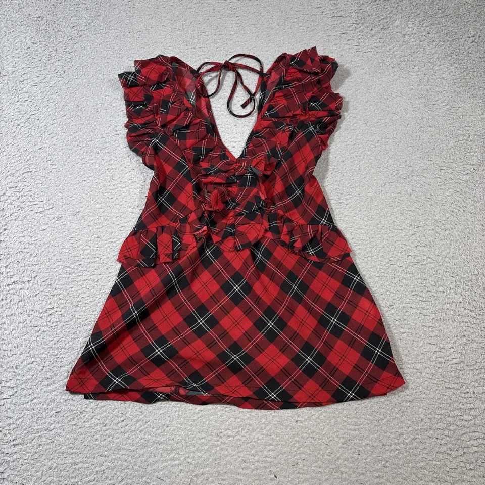 Ralph Lauren Denim & Supply M Tartan Plaid оборки красный черный Babydoll бак Y2K - Изображение 1 из 4