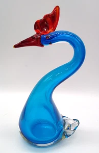 Vintage Murano Kunstglas blauer Vogel/Schwan mit rotem Wappen, Figur/Ornament. 23cm - Bild 1 von 10