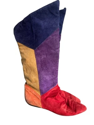 Botas de Gamuza Patchwork Par Salvaje Cuero Talla 10B Parche Multicolor De Colección Años 80 Foto 1 de 4