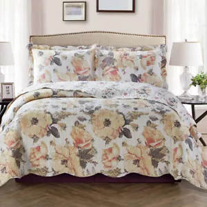 Luxury Floral Deema Oversized Bedspread Coverlet Set Reversible Bed Quilt - Picture 1 of 3