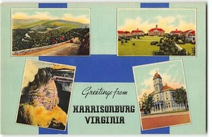 Greetings from HARRISONBURG, VIRGINIA c1940 Multiview Linen Postcard - Picture 1 of 2