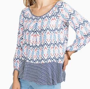 Southern Tide Erika Blouse Peplum Print Top Women's Size Large L Shirt New $138 - Picture 1 of 11