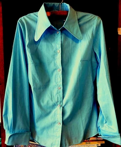 AS NEW 80S AQUA MOD STYLE WOMENS SHIRT. SZ 10. - Picture 1 of 4