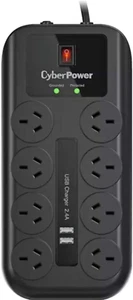 8 Outlet Power Board with 2 USB Charge Port, Surge and Overload Protection, EMI - Picture 1 of 12