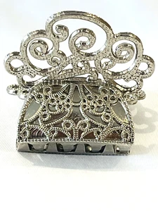 Vintage Haarspange Kralle perforiertes Metall verziert silberfarben - Bild 1 von 9