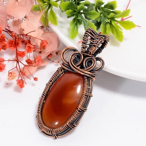 Carnelian Gemstone Jewelry Copper MotGirlfriend Gift Wire Wrapped Pendant 2.2" - Picture 1 of 5