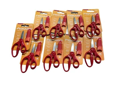 9 Pair Fiskars Kids Scissors 5” Pointed School Supplies For Kids 4 + Red - Image 1 of 2