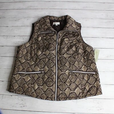 Studio Works Women's Winter Puffer Jacket Vest Plus Size 1X Brown Snakeskin - Image 1 of 4