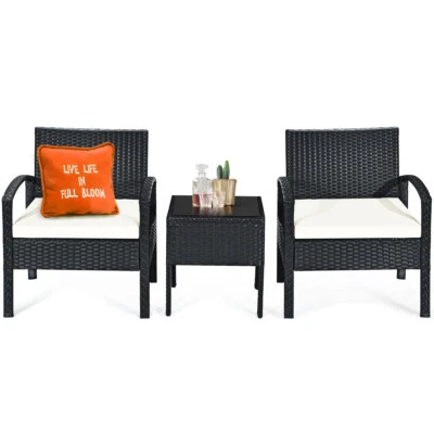 3 PCS Outdoor Rattan Wicker Bistro Patio Furniture Set Backyard Garden Furniture - Image 1 of 4