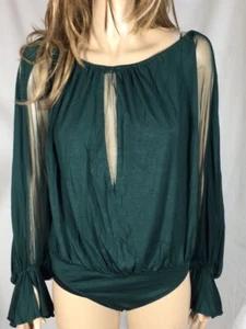 Women's NWT Guess Stretch Ruffled Ruched Mesh Bodysuit - Picture 1 of 8