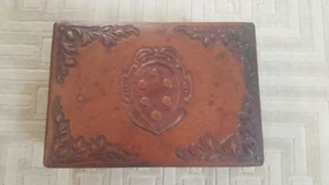 Antique leather timber trinket jewellery box hand made in Italy floral design - Picture 1 of 12