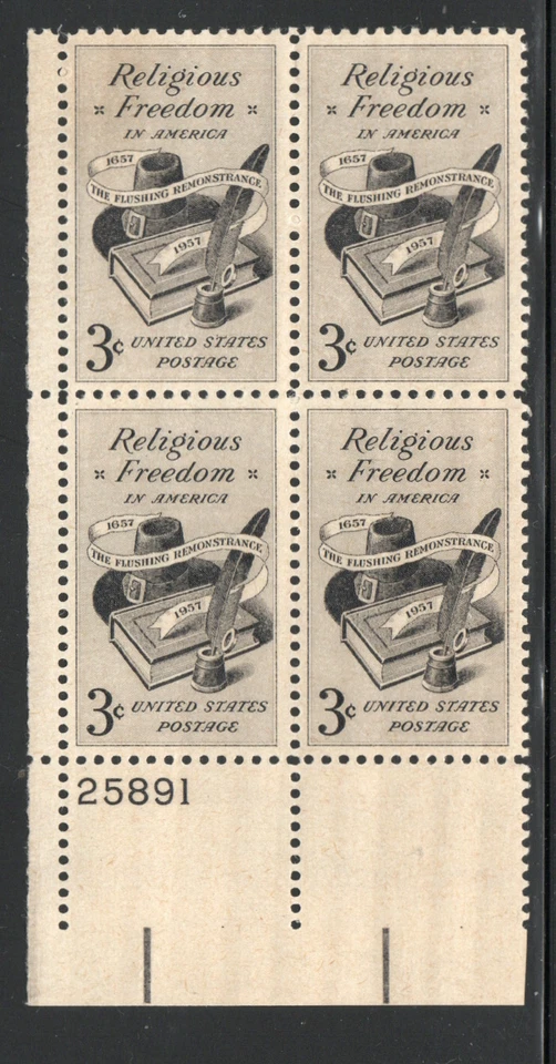 ALLY'S STAMPS US Plate Block Scott #1099 3c Religious Freedom [4] MNH F/VF [STK] - Image 1 of 1