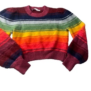 ZARA juniors Girls Rainbow 🌈 Puff Sleeve Sweater Size S - Picture 1 of 14