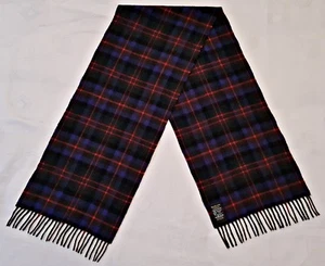 SCOTLAND-VINTAGE HIGHLAND CROWN PLAID GREEN RED LAMBSWOOL LONG MENS FRINGE SCARF - Picture 1 of 3