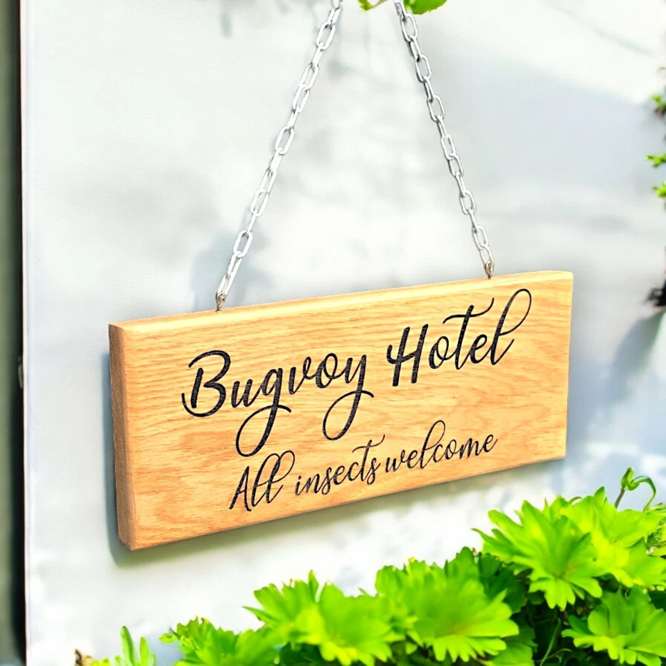 Personalised Hanging Oak Sign House Name Plaque,Wooden  Address  Sign Outdoor - Image 1 of 4