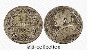 20 Baiocchi 1865 R, Vatican. Pius IX°. Ann XX°. Argent - Picture 1 of 1