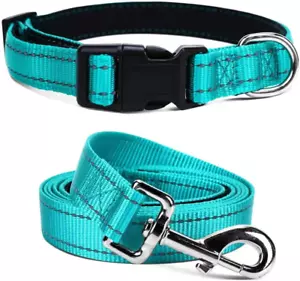 Soft Neoprene Padded Dog Collar and Leash Set for Small Medium Large Dogs, Re... - Picture 1 of 1