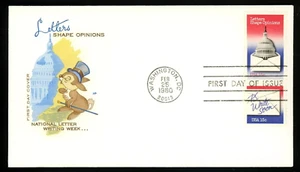 HAPPY RABBIT AT CAPITOL  LETTER WRITING WEEK 1980 PAIR FARNAM CACHET FDC UNADAD - Picture 1 of 1