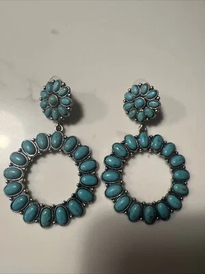 Turquoise Howlite Flower Stud Dangle Earrings - Image 1 of 4