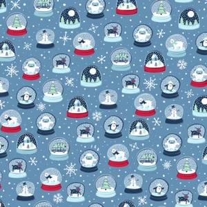 Fabric Twinkle Twinkle Snow Globes on Blue Cotton QT 1/4 Yard 6632-B - Picture 1 of 6
