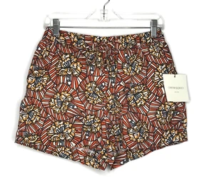 Cynthia Rowley Linen Shorts Womens M Floral Orange Drawstring Boho Tropical NWT - Picture 1 of 11
