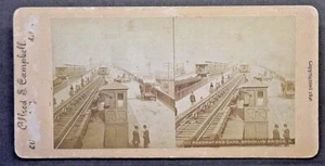 Stereoview Tan Mount Brooklyn NYC Brooklyn Bridge Roadway, Railroad,& Walkway - Picture 1 of 2
