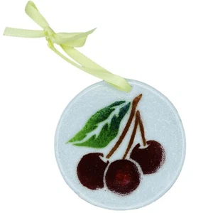 Peggy Karr Fused Glass Cherry Sun Catcher Ornament Window Hanger Summer Fruit - Picture 1 of 3